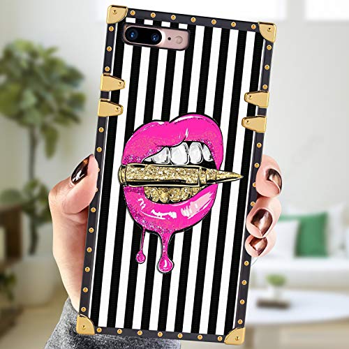 Square Case Compatible iPhone 7 Plus iPhone 8 Plus Case Pink Lips in Bullet Luxury Elegant Soft Shock Protection Case Cover Compatible iPhone 7 Plus/8 Plus 5.5 Inch