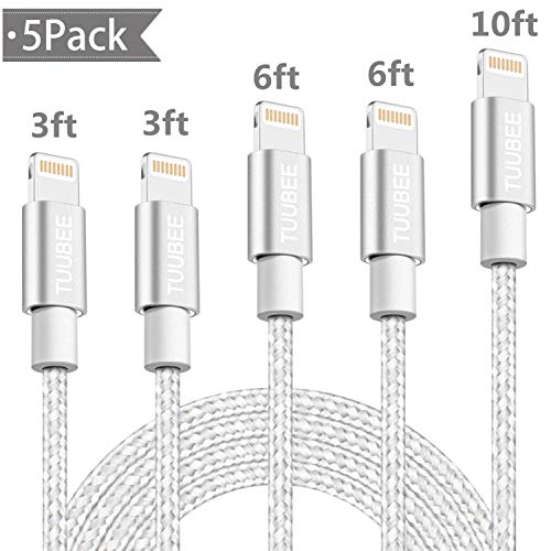 Book Cover TUUBEE iPhone Charger Cable Cord Lightning Cable 5Pack 3FT/6FT/10FT Long Nylon Braided USB iPhone Data Cable Fast Charging Cord Compatible iPhone XS/MAX/XR/X/8/7/6/iPad/iPod