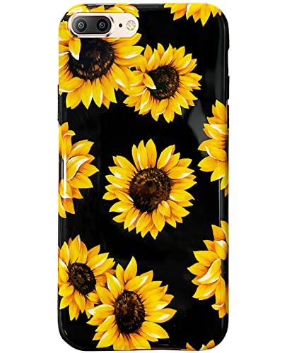 J.west Compatible with 8 Plus Case,7 Plus Case, Slim Fit Soft Silicone Rubber Bumper Protective Shock-Absorption Anti-Scratch Case Back Cover (Sunflowers)