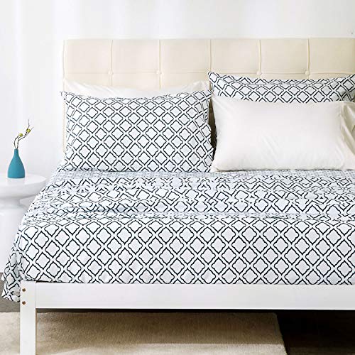 Book Cover Bedsure Pattern Queen Sheets - Printed Bed Sheet Set - Quatrefoil - Ultra Soft Microfiber - 14 inches Deep Pocket - 4-Pieces (White)