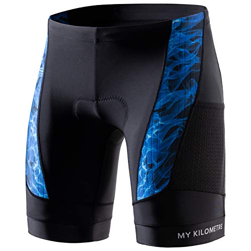 MY KILOMETRE Mens Triathlon Shorts with Adjustable Drawstring Easy Reach Leg Pockets Chamois for Long-Distance Tri Race