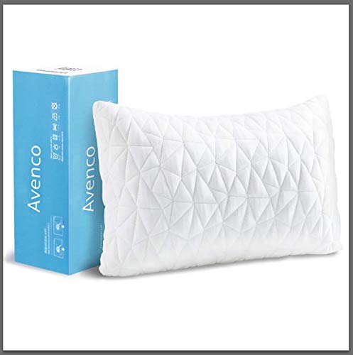 Avenco Queen Pillows, Shredded Memory Foam Pillow, Cooling Bed Pillows for Sleeping, Adjustable Side Sleeper Pillow with Breathable Zippered Covers, White, 1 Piece