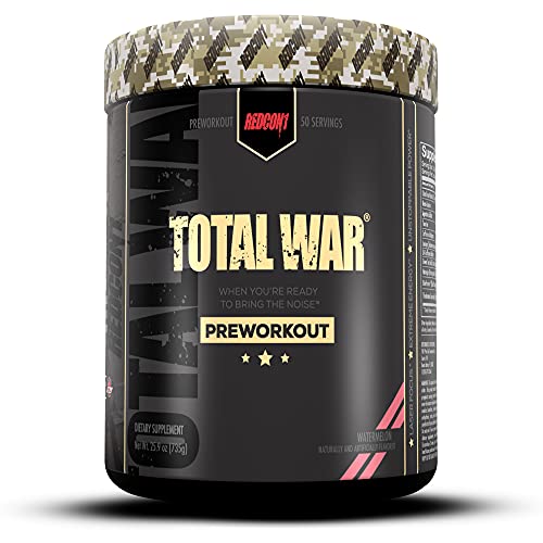 Redcon1 Total War - Pre Workout Powder, 50 Servings, Boost Energy, Increase Endurance and Focus, Beta-Alanine, 350mg Caffeine, Citrulline Malate, Nitric Oxide Booster - Keto Friendly (Watermelon)