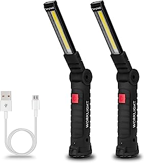 Lmaytech LED Work Light Flashlight, 2 Packs COB Rechargeable Work Lights with Magnetic Base 270Â° Rotate Grill Light and 5 Modes Bright LED Flashlights Inspection Light for Dad Gifts, Fathers Day Gifts
