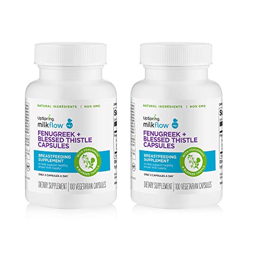 UpSpring Milkflow Fenugreek and Blessed Thistle Capsules for Breastmilk Supply, 200 Count Lactation Supplement Pills