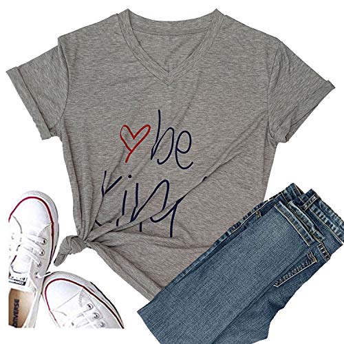 Hellopopgo Women's T Shirts Short Sleeve Casual Tops Loose V Neck Shirts Blouse Tunic Tee Top