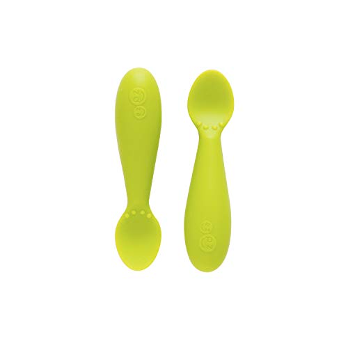 ezpz Tiny Spoon (2 Pack in Lime) - 100% Silicone Spoons for Baby Led Weaning + Purees - Designed by a Pediatric Feeding Specialist - 4 Months+