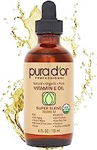 PURA D'OR Organic Vitamin E Oil (4oz / 118mL) 70,000 IU 100% Pure Natural USDA Organic For Skin Face Hexane Free w/Sweet Almond, Apricot, Jojoba, Argan, Rosehip, Sunflower & Avocado Oil For Bath Body