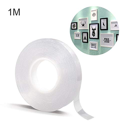 Transparent Washable Traceless Adhesive Tape, Anti-Slip Nano Removable Double Sided Tape, Reusable Washable Adhesive Tape for Walls, Kitchen, Carpet Fixing, Photos Pasting, etc (1M)