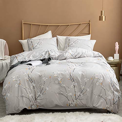 Book Cover Argstar 3 Pcs Queen Duvet Covers Set, Branch and Plum Printed Pattern Bed Sets, Cream Floral Comforter Cover with Zipper Ties, Ultra Soft Lightweight Microfiber, 1 Duvet Cover and 2 Pillow Shams