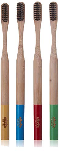 Premium 100% Natural Organic Bamboo Toothbrush by Green Nature Goods (4-Pack) - Eco-Friendly Biodegradable and Ergonomic with Charcoal Infused Soft Bristles