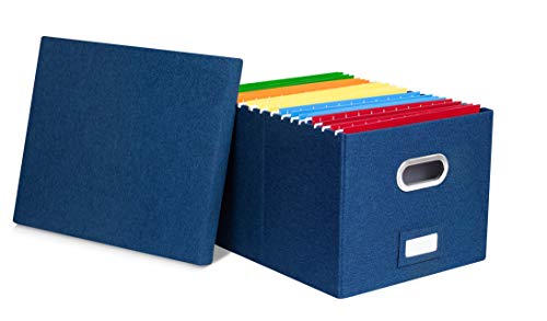 Book Cover Internet's Best Collapsible File Storage Organizer - Decorative Linen Filing & Storage Office Box - Letter/Legal - Navy - 1 Pack