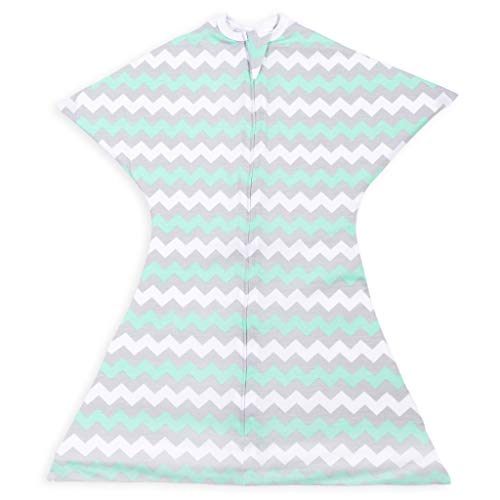 SleepingBaby Chevron Zipadee-Zip Swaddle Transition Baby Swaddle Blanket with Zipper, Comforting Cozy Baby Swaddle Wrap and Baby Sleep Sack (Small 4-8 Months | 12-19 lbs, 25-29 inches | Chevron Mint)