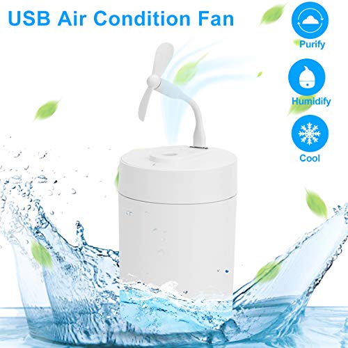 Diffuserlove 2 In 1 Desk Fan Portable Mini Fan and Flexible USB Fan Quiet Multi-fuction Cooling Fan & Humidifier Fit for Home Office Bedroom Car Travel