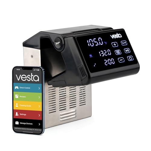 Vesta Precision Sous Vide Cooker, NSF Certified, 40L Capacity, App Control, Large Display Screen, Foldable Design, IPX7 Waterproof, 1200W High Performance Commercial Immersion Circulator for Kitchen
