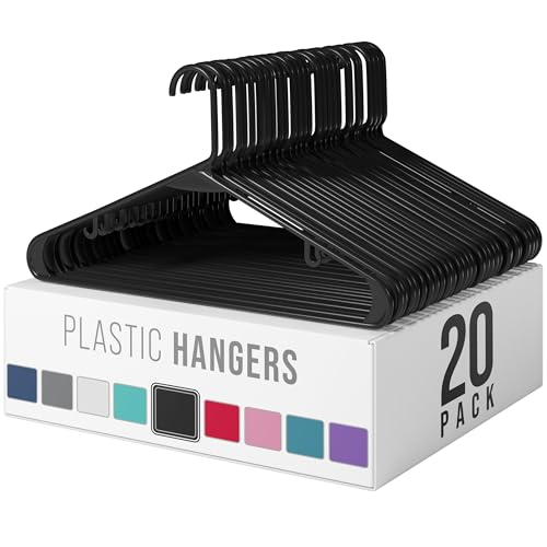 NEATERIZE Clothes Hangers Plastic 20 Pack - Black Plastic Hangers - Makes The Perfect Coat Hanger and General Space Saving Clothes Hangers for Closet - Percheros Ganchos para Colgar Ropa Hangars