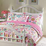 Book Cover Cozy Line Home Fashions Pink Mariah Queen - 4 Piece Floral Polka Dot Reversible Quilt Bedding Set, Coverlet, Bedspreads for Girls (1 Quilt + 2 Shams + 1 Decorative Pillow)