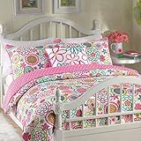 Cozy Line Home Fashions Pink Mariah Queen - 4 Piece Floral Polka Dot Reversible Quilt Bedding Set, Coverlet, Bedspreads for Girls (1 Quilt + 2 Shams + 1 Decorative Pillow)