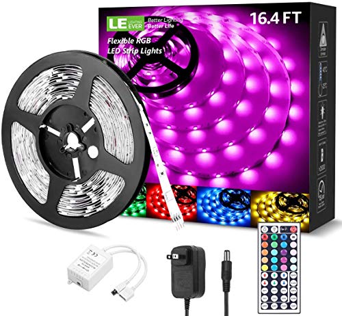 LED Strip Lights 16.4ft, RGB LED Light Strip, 5050 SMD LED Color Changing Tape Light with 44 Key Remote and 12V Power Supply, LED Lights for Bedroom, Home Decoration, TV Backlight, Kitchen, Bar