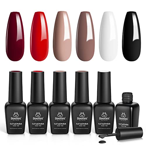 Beetles Gel Nail Polish Set, Black White Red Gel Polish Soak Off Nail Lamp Gel Nail Kit Fall Winter Brown Nail Gel Polish Nail Manicure Kit DIY at Home Gifts for Women