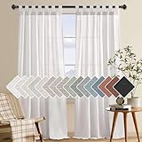 Living Room Linen Curtains Home Decorative Off White Tab Top Curtains Privacy Added Energy Saving Light Filtering Window Treatments Draperies for Bedroom, 2 Panels, 52 x 84 - Inch