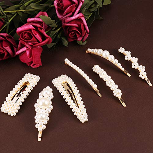 Pearl Hair Clips for Women Girls - 7PCS Set Fashion Sweet Artificial Pearl Hair Barrettes Hair Clips for Daily Party Wedding