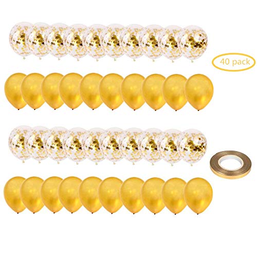 LOLOAJOY 40 Pack Gold Balloons and Gold Confetti Balloons 12 inch Premium Latex Balloons and Ribbon for Gold Party Decorations/Bridal Shower/Baby Shower/Weddings/Bachelorette/Birthday Party