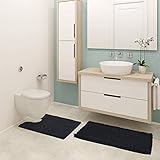 Bathroom Rugs Bath Mat Set,Non Slip Chenille Bath Rug Set,Absorbent Shaggy Bath Rugs & Slip Resistant Plush Carpets Mats for Tub, Shower, Bathroom (Set of 2, 30" x 20" Mat,24"x 20"U-Shaped) Black