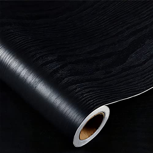 Heroad Brand Black Wood Grain Wallpaper Black Peel and Stick Wallpaper Wood Contact Paper Thicken Textured for Table Cabinets Countertops Decoration Waterproof Self Adhesive Vinyl 78.7''x17.5''