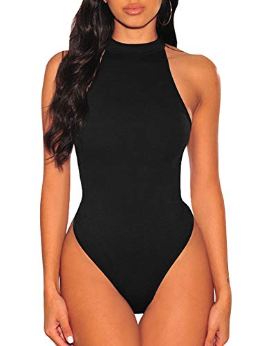 TOB Women's Sexy Sleeveless Bodysuit Tops High Waist Bodycon Scoop Neck Leotard