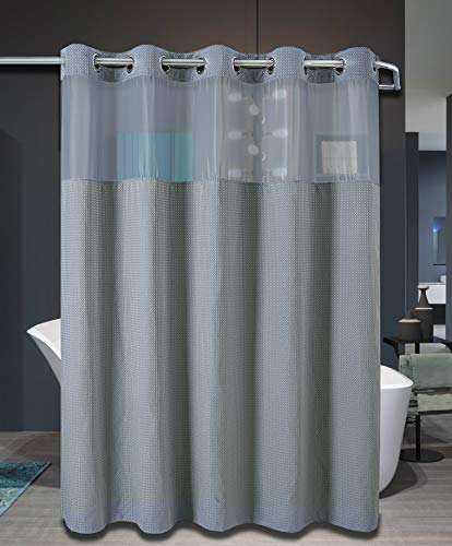 Conbo Mio Hotel Style No Hooks Needed Shower Curtain with Snap in Liner for Bathroom Waterproof Repellent Machine Washable Removable Polyester Linerï¼ˆHoneycomb-Greyï¼Œ71"(W) x 74"(L)ï¼‰