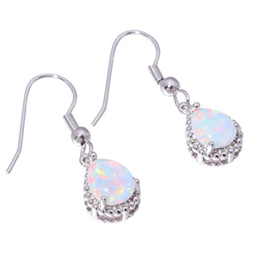 Comelyjewel Teardrop Earrings Created White Fire Opal Jewelry Gemstone Dangle Earrings for Women Useful and Practical