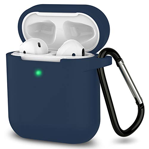 Book Cover AirPods Case, Full Protective Silicone AirPods Accessories Cover Compatible with Apple AirPods 1&2 Wireless and Wired Charging Case(Front LED Visible),Dark Blue