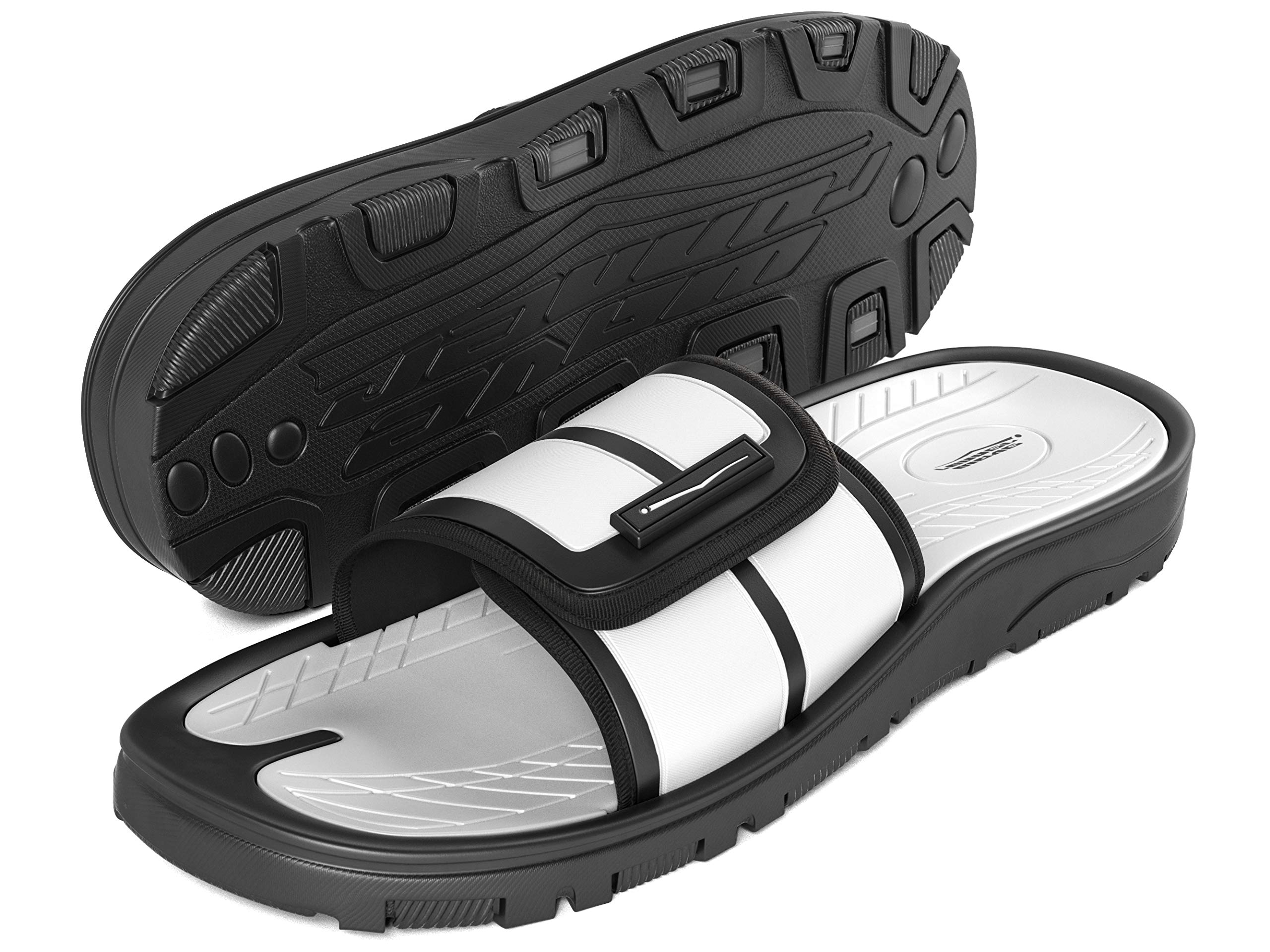 SLR Brands Mens adjustable sandals - Shower Flip Flops For Men | Nonslip Men's Slide On Sandals for Shower, Beach, Pool, Summer, Gym Slides | Arch Support for Athletes | Multiple sizes and colors 8 Grey