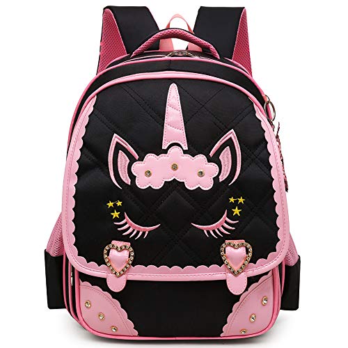 Moonmo Cute Unicorn Face Diamond Sequins Waterproof Princess School Backpack Set Girls Book Bag