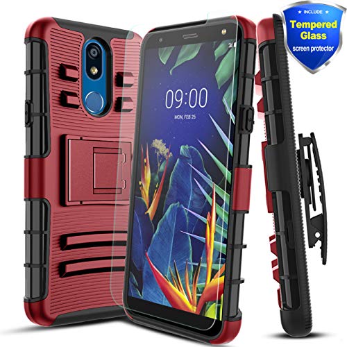 LG K40 Case, LG Solo LTE, LG K12 Plus, LG X4 2019, LG LMX420, LG Harmony 3 Case w/Screen Protector,[Built-in Kickstand]&[Swivel Belt Clip] Shockproof Heavy Duty Full Body Protective Phone Case,PC-Red