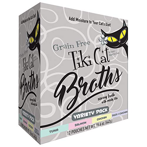Tiki Cat Savory Broth, Grain Free Lickable Wet Food Treat Flavor Booster, Variety Pack, 12 Count