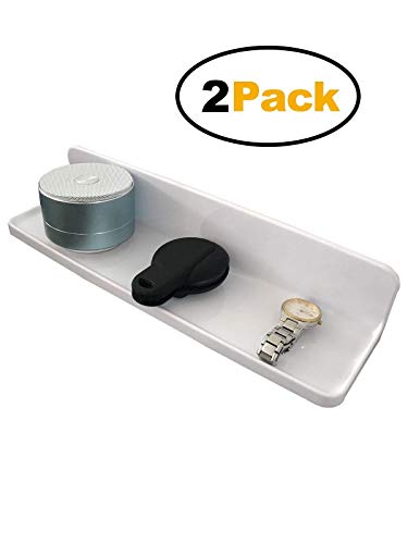 Urzone 11.5" White Set of 2 Damage Free Removable Floating Stick On Shelf for Walls Kitchen Bathroom Household Speakers Electronics Security Cameras Cosmetics Bedside Shelves (White)