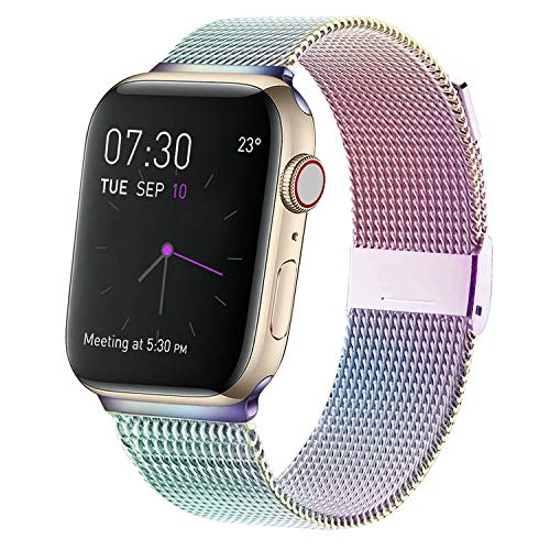 MCORS Compatible with Apple Watch Band 44mm 42mm,Stainless Steel Mesh Loop with Adjustable Magnetic Closure Replacement Bands Compatible with Iwatch Series 5 4 3 2 1 Colorful