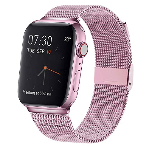 MCORS Band Compatible with Apple Watch 38mm 40mm 42mm 44mm,Stainless Steel Mesh Metal Loop with Adjustable Replacement Bands Compatible with Iwatch Series 5 4 3 2 1 Rose Gold ï¼ˆPink