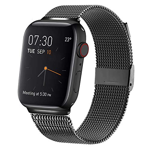 Book Cover MCORS for Watch Band 44mm 42mm,Stainless Steel Mesh Metal Loop with Adjustable Magnetic Closure Replacement Bands for Iwatch Series 4 3 2 1 Black