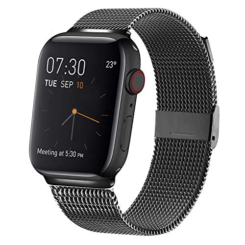 MCORS for Watch Band 44mm 42mm,Stainless Steel Mesh Metal Loop with Adjustable Magnetic Closure Replacement Bands for Iwatch Series 4 3 2 1 Black