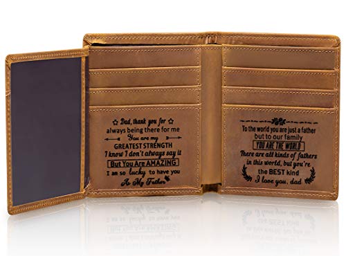 Fundykee Engraved Mens Wallet Personalized Leather Wallet for Men Husband Dad Son Boyfriend Love Custom Gifts (Tri-fold wallet to my dad -2)