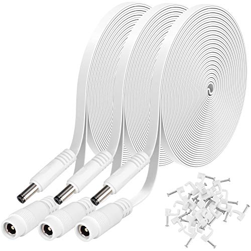 3 Pack DC Power Extension Cable 20ft 2.1mm x 5.5mm Compatible with 12V DC Adapter Cord for CCTV IP Camera, LED, Car - White