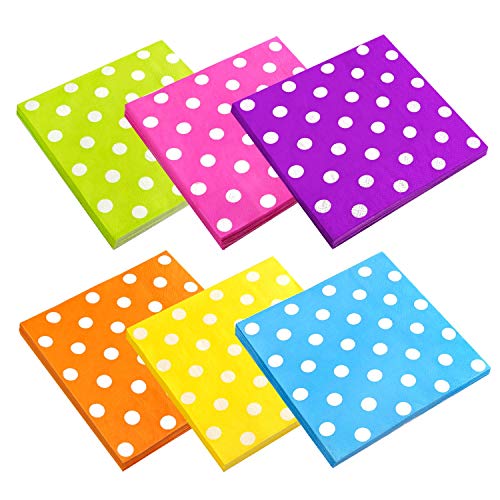 Cocktail Napkins, Spnavy 120 Pieces 6.5X6.5 Inch Beverage Luncheon Paper Napkins Colorful 2 Ply Dot Napkins for Dinner Anniversary Decoration Birthday Party Supplies, 6 Colors