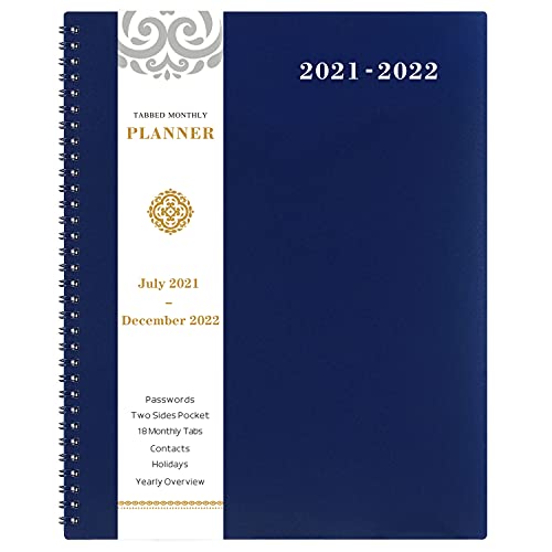 2020-2021 Monthly Planner - 18-Month Planner with Tabs & Pocket & Label, Contacts and Passwords, 8.5" x 11", Thick Paper, January 2020 - June 2021, Twin-Wire Binding - Navy Blue by Artfan