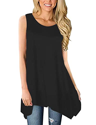 Koscacy Women Summer Casual Floral Tank Top Crewneck Asymmetrical Flowy Shirt