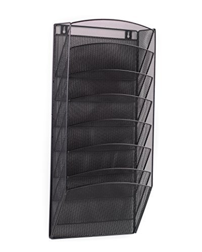 Klickpick Office 8 Sections Hanging Files Wall Mounted Metal Mesh File Document Organizer Magazine Holder Rack Organizer Racks Multipurpose Use to Display Files, Magazine, Newspapers- Black