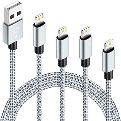 iPhone Charger, 4Packs(3ft 6ft 6ft 10ft)Charging Cable MFi Certified USB Lightning Cable Nylon Braided Fast Charging Cord Compatible for iPhone13/12/11/X/Max/8/7/6/6S/5/5S/SE/Plus/iPad(Gray +White)