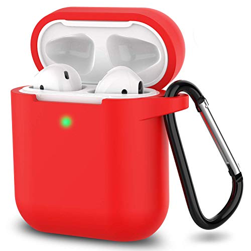 AirPods Case, Full Protective Silicone AirPods Accessories Cover Compatible with Apple AirPods 1&2 Wireless and Wired Charging Case(Front LED Visible),Red
